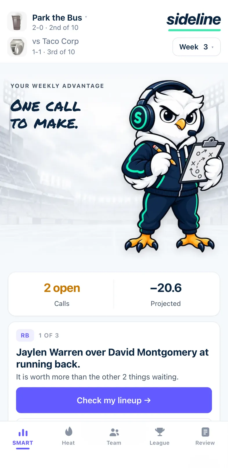 Sideline Brief screen
